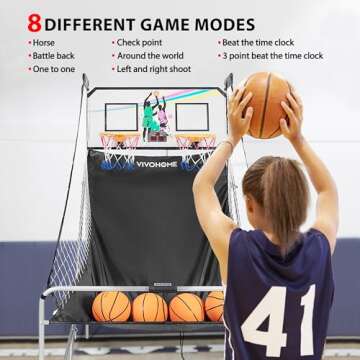 VIVOHOME 81.5 Inch Foldable Dual Shot Basketball Arcade Game Electronic for 2 Players with 8 Game Modes, 4 Balls and LED Scoring System Arcade Sounds Adults Indoor Outdoor