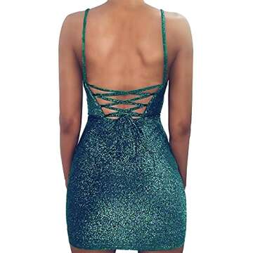 FV RELAY Women's Sexy Glitter Bandage Bodycon Wrap Dress Sleeveless Mini Club Party Dresses (Peacock Blue, m)