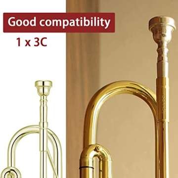 Cheerock 3C Trumpet Mouthpiece Brass Trumpet Mouthpiece Gold Plated Trumpet Mouthpiece Compatible with Beginners and Professionals Trumpet Accessories