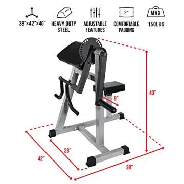 Valor Fitness Adjustable Preacher Curl Weight Bench Bicep & Triceps Arm Machine Max Weight 150lbs - Arm Curl & Press Extension - Plate Loaded Exercise Home Gym Workout Equipment CB-31