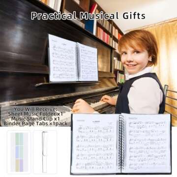 Piano Sheet Music Folder Organizer: 40 Plastic Sleeves Display 80 Pages Spiral Music Binder Organizer - Size Letter 8.5 x 11 Storage Folder for Choral Band Orchestra Choir (Black)