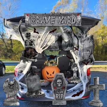 EchoElce Halloween Tombstone Trunk or Treat Car Decorations Kit for SUV Archway Garage Decoration,Halloween Decor for Tombstone Severed Hands Bat and Spider Web Halloween Car Decor