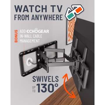 ECHOGEAR MaxMotion TV Wall Mount for Large TVs 42" to 90" - Full Motion Has Smooth Swivel, Tilt, & Extension - Universal Design Works with Samsung, Vizio & More - Includes Hardware & Drill Template