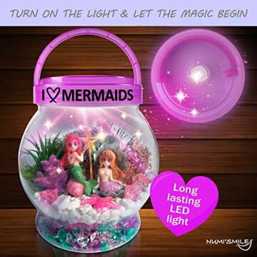 Make Your Own Light-Up Mermaid Terrarium Kit for Kids, Mermaid Gifts for Girls Ages 4 5 6 7 8 9 10 Years and up, DIY Mini Garden Nightlight Project, Arts and Crafts for Kids, Mermaid Toys for Girls