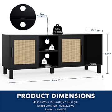 CREATIVELAND TV Stand, Rattan Entertainment Stand Oxford Rattan Corner Media Cabinet for Bedroom,Living Room, Durable Modern Luxury Home Furniture Decorative