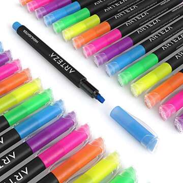 ARTEZA Highlighters Set of 30, Narrow Chisel Tip, Bulk Pack of Markers in 6 Assorted Neon Colors, Office and School Supplies, Note Taking, Planner