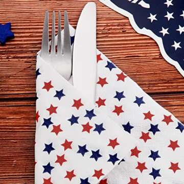 Patriotic Party Supplies 4th of JULY paper napkins 60Count 6.5 x 6.5 inch Americana Stars Cocktail Napkins for USA Themed Parties,Veterans Day Election Day 4th of July Independence Day Decorations