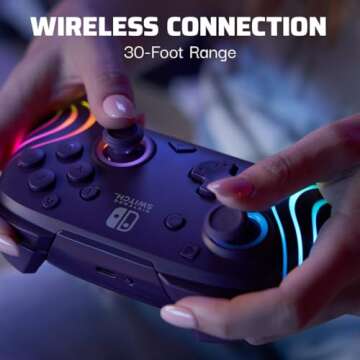 PDP Afterglow Wave Wireless Pro Controller with Full Motion for Nintendo Switch, Nintendo Switch - OLED Model, 8 RGB LED Lighting Zones, 30 Foot Range, 20 Hour Rechargeable Battery: Purple