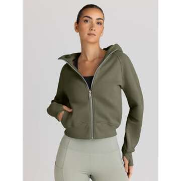 Trendy Queen Womens Zip Up Hoodies Jackets Cropped Sweatshirts Fleece Fall Outfits Casual Comfy Y2k Tops Winter Clothes 2025 ArmyGreen M