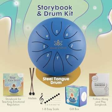 Steel Tongue Drum for Kids - Emma's Magic Calm Drum Sing-A-Long Drum with Storybook and Songbook, Anger Management Toys, Musical Instruments for Kids, Calming Toys for Kids, Calming Corner