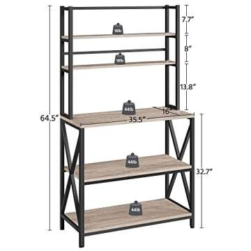 Yaheetech Kitchen Baker's Rack, Microwave Oven Stand with Utility Storage Shelves, 5-Tier Kitchen Organizer Rack with Metal Frame & Adjustable Feet, 35.5 Inch Width, Gray