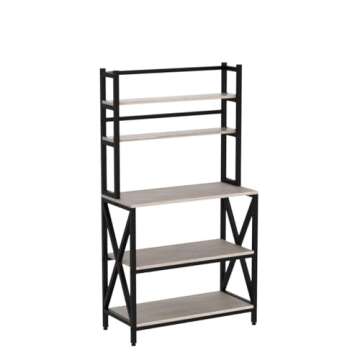 Yaheetech Kitchen Baker's Rack, Microwave Oven Stand with Utility Storage Shelves, 5-Tier Kitchen Organizer Rack with Metal Frame & Adjustable Feet, 35.5 Inch Width, Gray