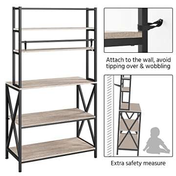 Yaheetech Kitchen Baker's Rack, Microwave Oven Stand with Utility Storage Shelves, 5-Tier Kitchen Organizer Rack with Metal Frame & Adjustable Feet, 35.5 Inch Width, Gray