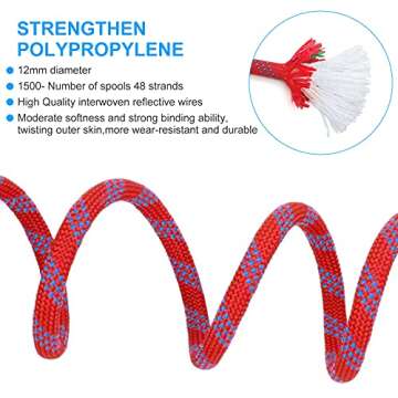 Outdoor Climbing Rope 10MM Diameter 10M(32ft) 20M(64ft) Static Rock Climbing Rope,Tree Climbing Rappelling Rope,Escape Nylon Rope,Ice Climbing Equipment Fire Rescue Parachute Rope with 2 Steel Hooks