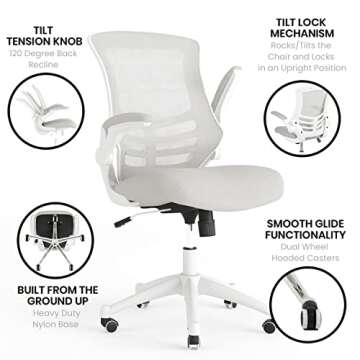 Flash Furniture Kelista Mid-Back Swivel Office Chair with Adjustable Lumbar Support and Seat Height, Ergonomic Mesh Desk Chair with Flip-Up Armrests, Gray/White