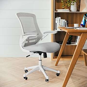 Flash Furniture Kelista Mid-Back Swivel Office Chair with Adjustable Lumbar Support and Seat Height, Ergonomic Mesh Desk Chair with Flip-Up Armrests, Gray/White