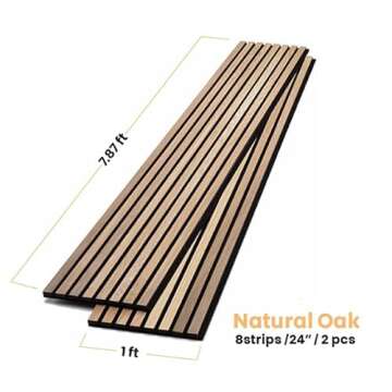 3D Wood Wall Panels | Acoustic Panels for Interior Wall Décor on Felt Back Board | Decorative Slat Panels for Wall and Ceilings | Natural Oak - 8 x 1 ft. x 2 Pack