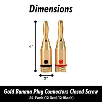 Gold Banana Plug Connectors - 24-Pack Red/Black