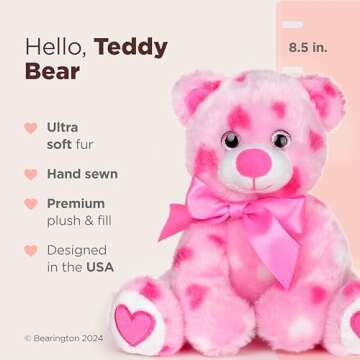 Cuddle Up with the Adorable 8.5" Bearington Pink Plush Teddy Bear