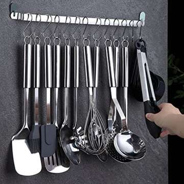 Berglander Kitchen Utensils Set 38 Pieces, Stainless Steel Cooking Utensils Set, Kitchen Gadgets Cookware, Kitchen Tool Set with Utensil Holder Rack And Hooks For Hanging Dishwasher Safe