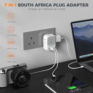 TESSAN South Africa Plug Adapter 2 Pack with USB