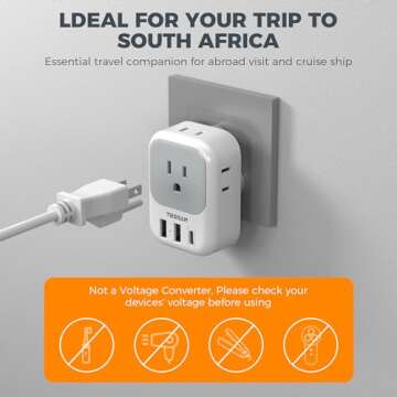 TESSAN South Africa Plug Adapter 2 Pack with USB