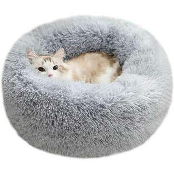 BODISEINT Modern Soft Plush Round Pet Bed for Cats or Small Dogs, Mini Medium Sized Dog Cat Bed Self Warming Autumn Winter Indoor Snooze Sleeping Cozy Kitty Teddy Kennel (24'' D x 8'' H, Light Grey)