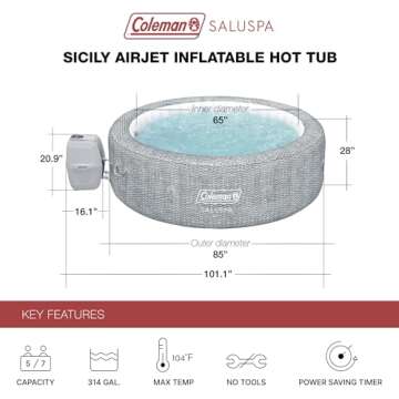 Coleman SaluSpa Sicily AirJet 7 Person Inflatable Hot Tub Round Portable Outdoor Spa with 180 Soothing AirJets and Insulated Cover, Gray