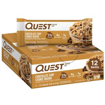 Quest Nutrition Chocolate Chip Cookie Dough Protein Bars, High Protein, Low Carb, Gluten Free, Keto Friendly, 12 Count