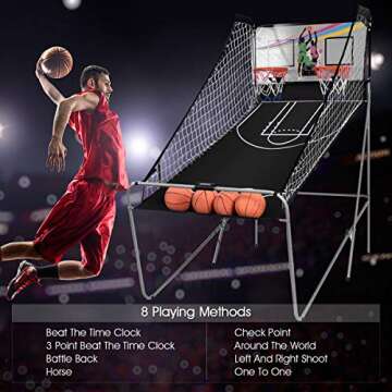 Giantex Foldable Basketball Arcade Game, 8 Game Options, Electronic Double Shot 2 Player w/ 4 Balls and LED Scoring System, Indoor Basketball Game for Kids, Adults