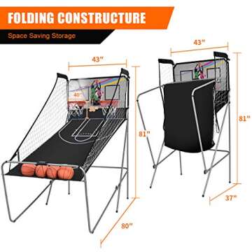 Giantex Foldable Basketball Arcade Game, 8 Game Options, Electronic Double Shot 2 Player w/ 4 Balls and LED Scoring System, Indoor Basketball Game for Kids, Adults