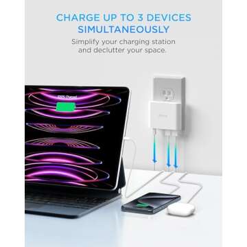 iHome 32W AC Pro Multi Port USB Wall Charger Block - Charging Station for Multiple Devices with 3 USB Ports (1 USB-C, 2 USB-A) - Fast Charging, Universal Compatibility