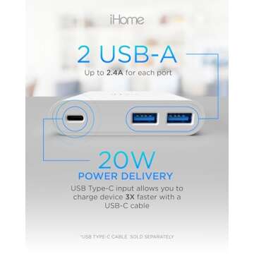 iHome 32W AC Pro Multi Port USB Wall Charger Block - Charging Station for Multiple Devices with 3 USB Ports (1 USB-C, 2 USB-A) - Fast Charging, Universal Compatibility