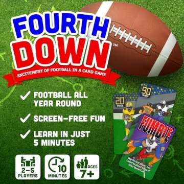 Fourth Down® - The Best Football Card Game for Super Bowl, Birthdays, Parties, Family Game Night, Travel for Kids, Football Fans, Friends, Family! 2-5 Players Age 7+