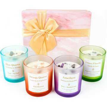 Scented Candles with Healing Crystals | Set of 4 Relaxation Gifts