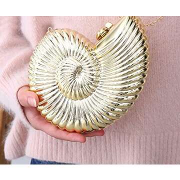 TOKYO-T Gold Purse for Women Dressy Crossbody Shiny Purses Evening Clutch Seashell Bag Strap