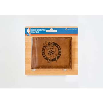 Rico Industries Laser Engraved Billfold Wallet, Boston Celtics, Brown