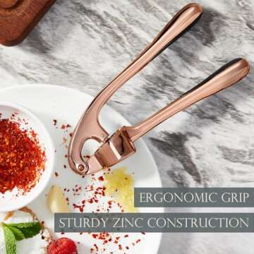 Premium Garlic Press, Professional Garlic Mincer, Easy to Squeeze and Clean, Rust Proof & Dishwasher Safe, Efficient Ginger Crusher - Antique Copper