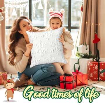 Brightown Christmas Snowflake 18x18 Throw Pillow Covers Set of 2, Soft Fluffy Pillowcases for Home Decorative Boho Pillow Covers for Couch Bedroom White-Snowflake, 18"x18"