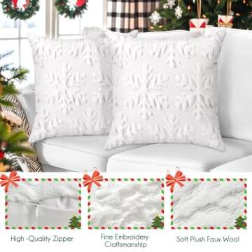 Brightown Christmas Snowflake 18x18 Throw Pillow Covers Set of 2, Soft Fluffy Pillowcases for Home Decorative Boho Pillow Covers for Couch Bedroom White-Snowflake, 18"x18"