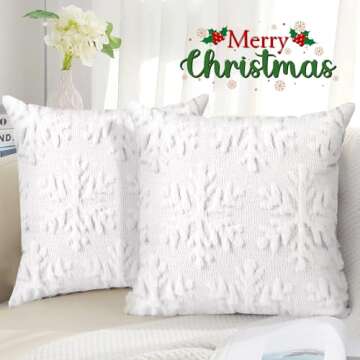 Brightown Christmas Snowflake 18x18 Throw Pillow Covers Set of 2, Soft Fluffy Pillowcases for Home Decorative Boho Pillow Covers for Couch Bedroom White-Snowflake, 18"x18"