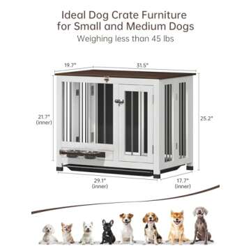 OtterOasis Dog Crate Furniture, Dog Kennel Indoor Foldable and Portable, Sturdy Wooden Dog Crate End Table Easy Assembly with 360° Rotating Feeder and Detachable Tray for Small Dogs, Medium Dogs