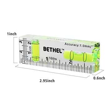 BETHEL Small Level Mini Bubble Level 90°/180°directions Spirit Level Shatterproof Cross Check Pocket Level Picture Hanging Levels Mark Measuring Instruments Layout Tools (75×25×15(MM))