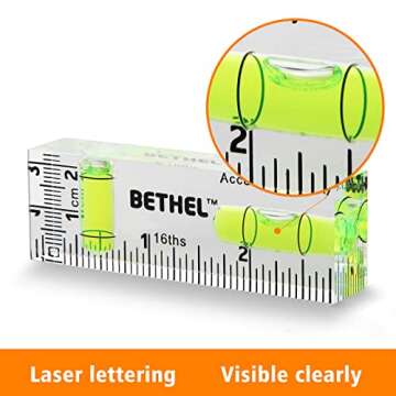 BETHEL Small Level Mini Bubble Level 90°/180°directions Spirit Level Shatterproof Cross Check Pocket Level Picture Hanging Levels Mark Measuring Instruments Layout Tools (75×25×15(MM))