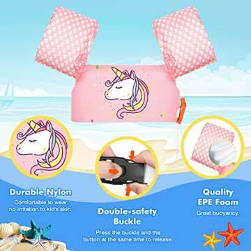 MoKo Swim Arm Band for Kids 20-50lbs, Clearance Toddler Swim Vest Cute Cartoon Swimming Wings Pool Floats Sleeve Children Water Sports Learning Swim Training Equipment, Pink Heart Unicorn