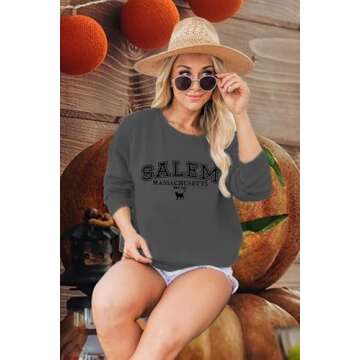 KIMSOONG Halloween Sweatshirts for Women Salem Massachusetts Shirt Fall Oversized Crewneck Sweatshirt Hocus Pocus Pullover Dark Grey