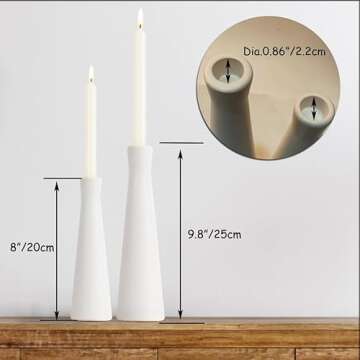 E-ROOM TREND White Ceramic Candle Holder, Pillar Candle Holders, White Candlestick Holders for Pillar Candles, Modern Taper Candle Holder Decor for Wedding Dinning Party Home, Set of 2(CH7080W)