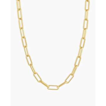 gorjana Women's Parker Necklace, 18k Gold Plated Adjustable Paperclip Link Chain, Chunky Clasp, Minimalist Stacking Layering Jewelry for Everyday, Gifts, and Occasions