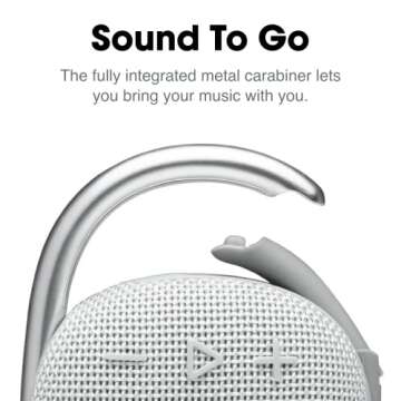 JBL Clip 4 - Portable Mini Bluetooth Speaker, big audio and punchy bass, integrated carabiner, IP67 waterproof and dustproof, 10 hours of playtime, speaker for home, outdoor and travel (White)