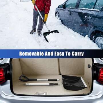 Large Portable Snow Shovel for Driveway: 52-Inch Extended Lightweight Snow Shovel for Snow Removal - Wide Snow Shovel with Ergonomic D-Grip Handle and Aluminum Blade for Garden, Car, Camping Black